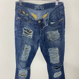Robin’s Jeans Distressed Ladies #SPAC8072 Gold Wings  Jeans Sz 29